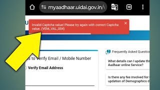 Invalid Captcha value Please try again correct Captcha value VEMVAL004  uidai captcha problem [upl. by Noak205]