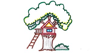 Tree house drawing  Tree house drawing easy  Drawing with nature [upl. by Novaj853]