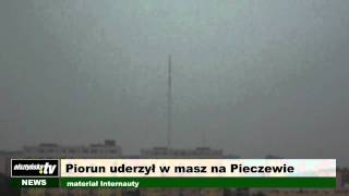 OlsztyńskaTV Piorun uderzył w maszt na Pieczewie [upl. by Nylyrehc712]