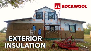 Installing Rockwool Comfortboard EXTERIOR Insulation  Abandoned Shed to Tiny House [upl. by Eiluj]