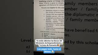 ‼️ Ya están abiertas las becas completas del Ministerio de Emprendimiento y Turismo en Rumania 🇷🇴 [upl. by Alywt]