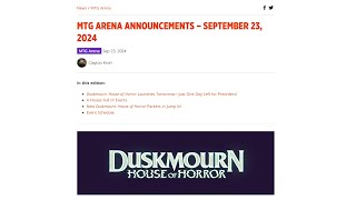 MTG Arena Announcements  September 23rd 2024 [upl. by Malsi359]