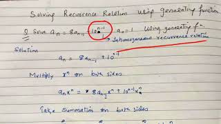 Solving recurrence relation using generating function  lecture 102 discrete mathematics [upl. by Newel]