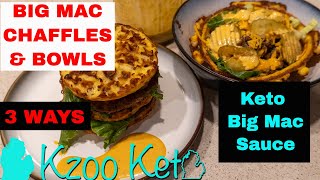 Big Mac Chaffles amp Chaffle Bowls  3 Ways  Keto Big Mac Sauce Recipe [upl. by Kempe]