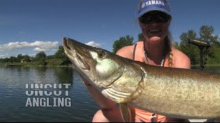 Sightfishing a big Musky on a Jerkbait  Uncut Angling [upl. by Nayb]