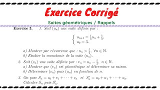 Suites géométriques exercice corrigé exercice 3 de la série 3 de TD [upl. by Diskson598]