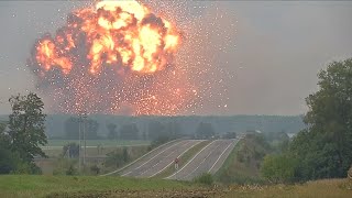 Massive explosion at Ukrainian military ammunitions depot [upl. by Sholes]