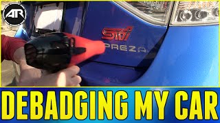 DEBADGING MY WRX STi How To Debadge A Car At Home [upl. by Atteynod]