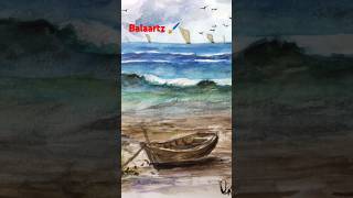 Easy DrawingCharcoal with Watercolour paintingSeascape DrawingWatercolour Tutorial [upl. by Camella567]