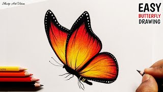 How to draw a Butterfly with Colour Pencils  Pencil Colour Drawing  Of Butterfly for Beginners [upl. by Galvan727]