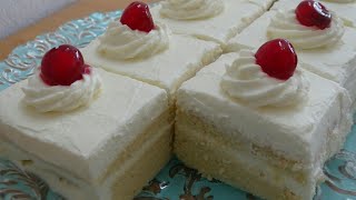 Sponge Slice Cake with Whipped Cream Frosting Recipe White Slice Cake [upl. by Hindorff]