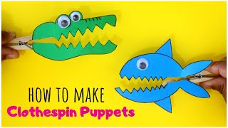 DIY Clothespin Puppets  Paper Shark amp Crocodile Crafts  Wooden Peg Craft Ideas [upl. by Anyal]