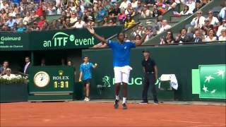 Incredible shot Gael Monfils  Davis Cup  France vs Czech [upl. by Lahey]