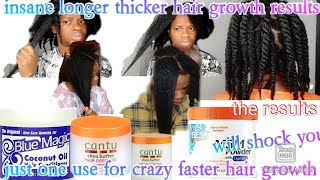 4 longer thicker hair growth faster how 2 use Cantu MSM powder blue magic coconut oil hair grease [upl. by Sordnaxela]