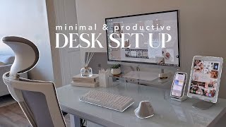 AESTHETIC DESK MAKEOVER  minimal amp productive desk set up organization ideas [upl. by Lisa]