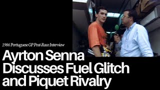 1986 Portuguese GP PostRace Interview Ayrton Senna Discusses Fuel Glitch and Piquet Rivalry [upl. by Diantha]