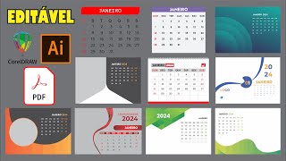 Calendário 2024 editavel para CorelDRAW Adobe Illustrator e em PDF [upl. by Shirley]