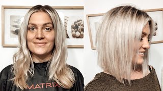 HOW TO CUT YOUR OWN HAIR INTO A BLUNT ANGLED BOB [upl. by Carlota]