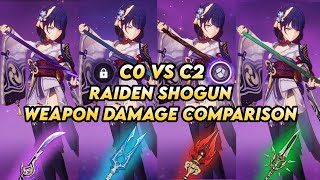 C0 vs C2 Raiden Shogun Weapon Comparison  Weapon Test Showcase  Damage Showcase  Genshin Impact [upl. by Aelat]