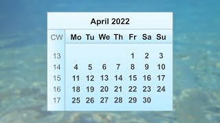 April 2022 Calendar [upl. by Aarika]