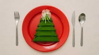 🎄 Christmas Tree Napkin Folding Tutorial  HOW TO  Handimania DIY [upl. by Ycnuahc194]