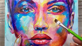 How To Use Abstract Colours  PAINTING  Acrylic on Canvas  PORTRAIT [upl. by Nepil527]