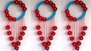 DIY Woolen Flower Wall Hanging Idea  DIY ROOM DECOR Creative Usefull amp Home Decorative Idea [upl. by Audy]