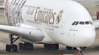 Real Madrid Livery Emirates A380 Takeoff at Düsseldorf Airport [upl. by Erminie]