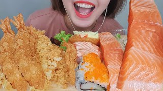 ASMR WHOLE SLICE SALMON SASHIMI  TEMPURA SUSHI ASMR MUKBANG EATING SOUND [upl. by Assyral]