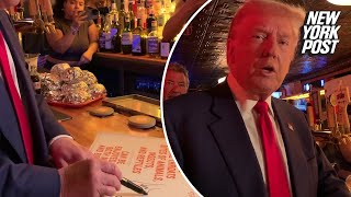 Trump answers questions about safety and security as he hands out burgers at NYC Bitcoin bar [upl. by Ojoj]