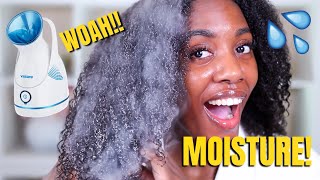 THIS IS BETTER THAN DEEP CONDITIONING  STEAMING NATURAL HAIR FOR MOISTURE💦 [upl. by Virgin]