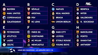 Ligue des champions  Le tirage au sort complet des groupes 202324 [upl. by Karoline]