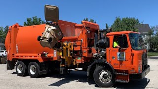 City of Kenosha Garbage Truck Orange Autocar ACX New Way Sidewinder in Tight Culdesacs [upl. by Eetnahc]