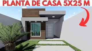 PLANTA DE CASA 5X25 METROS COM 2 QUARTOS [upl. by Tobey]