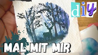 Mini Aquarell malen Hirsch im Wald  Tiny Worlds 2 [upl. by Bocoj]