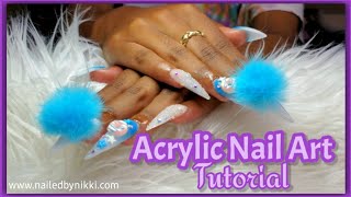 Acrylic Nail Art Tutorial 🔅 Removable Pom Poms [upl. by Elliott302]