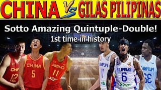 Gilas Pilipinas VS China4th Quarter GameSotto Nakakagulat na QuintupleDouble 1st time in history [upl. by Broeder]