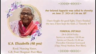 Funeral Ceremony of Ms KA Elizabeth 98 yrs [upl. by Barret]