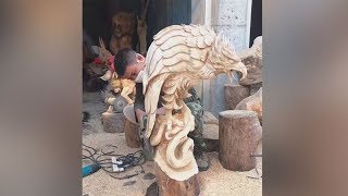 Amazing Skill Wood Carving With Chainsaw Pinnacle of wood sculpture art  Woodworking [upl. by Krishna]