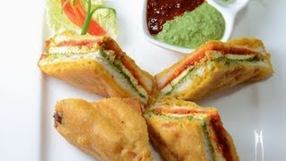 Sandwich Paneer Pakoda  By Vahchef  vahrehvahcom [upl. by Selway546]