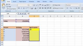 Tutorial curs video Excel 2007  Aplicatie Calcularea varstei in ani [upl. by Pendergast]