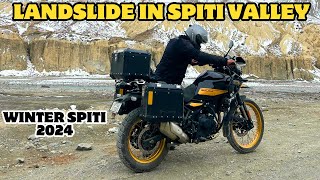 SPITI ENTER KARTE HI LANDSLIDE HO GAYI  WINTER SPITI 2024 DAY 2 ON ALL NEW HIMALAYAN 450 [upl. by Anwahsat]