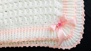 Manta para bebé a crochet paso a paso con punto de conchitas 3D SÚPER FÁCIL PARA PRINCIPIANTES [upl. by Atirys544]