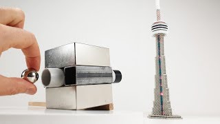 Magnetic Cannon VS CN Tower out of Magnetic Balls  Magnetic Games [upl. by Nanyt799]