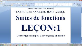 EXERCICES ANALYSE 2EME ANNEE CHAP2 SUITES DE FONCTIONS LECON1 [upl. by Meredith]