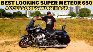 BEST LOOKING SUPER METEOR 650 IN INDIA  ACCESSORIES WORTH 85000 INSTALLED  TERMINATOR LOOK [upl. by Gherlein882]