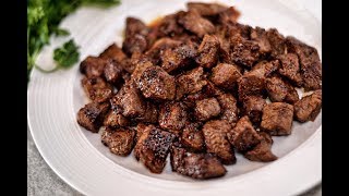 BUTTERY GARLIC STEAK BITES RECIPE  QUICK amp EASY KETO FRIENDLY RECIPE [upl. by Isdnyl]