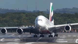 Unbelieveable AIRBUS A380 HARD CROSSWIND LANDING during a STORM at Düsseldorf  4K [upl. by Ashwin]