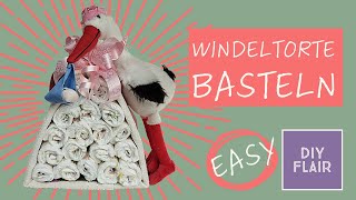 Windeltorte Storch  Geschenk zur Geburt Last Minute  Geschenk mit Windeln  DIY  Handtücher [upl. by Eelrac642]