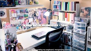 kpop desk makeover  tour ✮ new desk setup pegboard decorating  shelf reorganization [upl. by Clyve852]